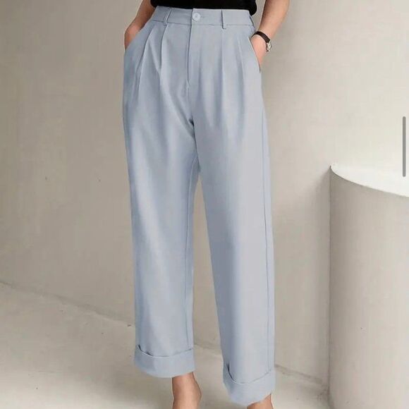 Small, Chic Solid High Waist Pleated Pants - Flattering Draped Design - Picture 1 of 5